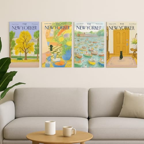Image of Yellow Town India THE NEW YORKER Art Prints | Set of 4 A4 Posters with Wall Friendly Adhesive | 300 GSM Unframed Girly Moodboard Aesthetic Posters for Room Decor