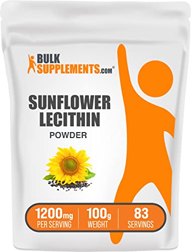 BULKSUPPLEMENTS.COM Sunflower Lecithin Powder - Sunflower Lecithin Supplement - Lecithin 1200mg - Lecithin Powder Food Grade - Vegan, Gluten Free - 1200mg per Serving (100 Grams - 3.5 oz)
