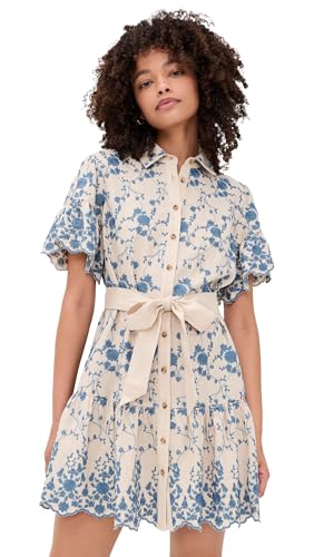 Shoshanna Womens Lima Dress Flax/Powder Blue XS