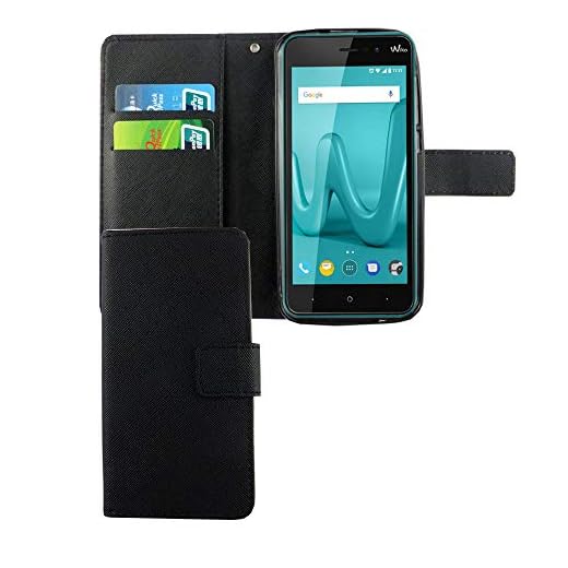 König Design Handyhülle Kompatibel mit Wiko Lenny 4 Handytasche Schutzhülle Tasche Flip Case mit Kreditkartenfächern - Onyx Schwarz