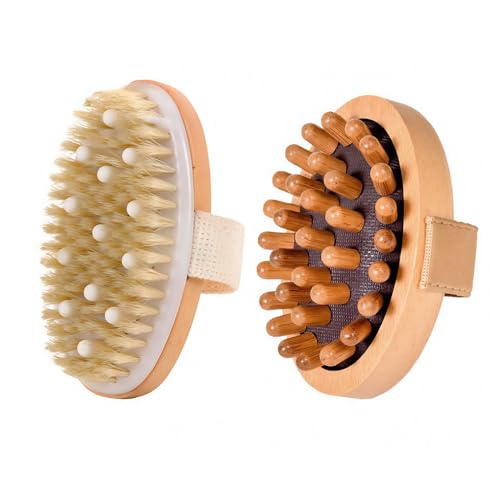 XFSRG 2 Pièces Brossage a Sec Brosse pour le Corps Douche de Massage en Bois Exfoliante et Une Amélioration de La Circulation Sanguine Dry Brushing...