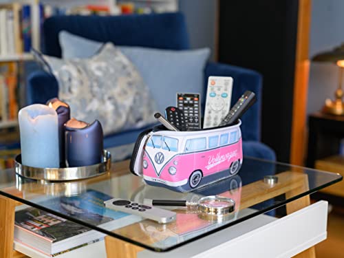 Brisa Vw Collection - Volkswagen Neoprene Universal Bag For Makeup, Travel, Cosmetics, Pencil Case In Samba Bus T1 Camper Van Design (Lettering/Pink/Small) #TOP5