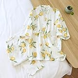 Fmiljiaty Damen Schlafanzug Japanischer Kimono Frühling und Herbst Damen Blumen lockerer Pyjama Anzug Baumwolle Dreiviertel Ärmel Home Service dünner Sommer