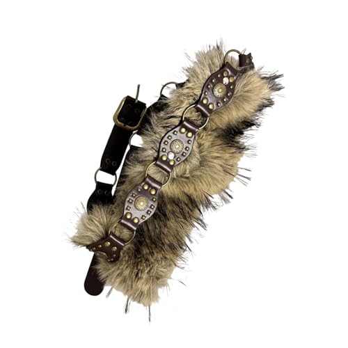 90s Western Type Waistband Punk Studded Faux Leather Furry Belt for Women Lady Adjustable Stylish Waist Accessory