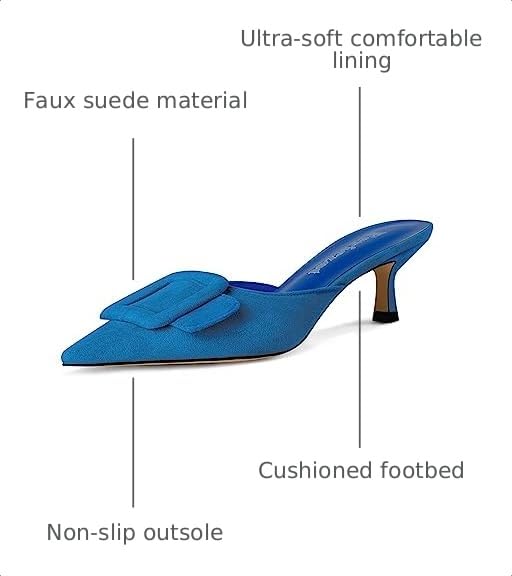 Image of Fericzot Mule Slippers for Women,Slingback Buckle Pumps Pointed Toe Kitten Heels Shoes Slides Backless Dress Sandals