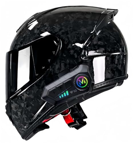 Casco Modular Fabricado En Fibra De Carbono, Casco Integral Bluetooth, con Visera, Casco Integral De Moto Homologado ECE, Transpirable Y Cómodo, para Adultos, Mujeres Y Hombres B,XL61-62CM