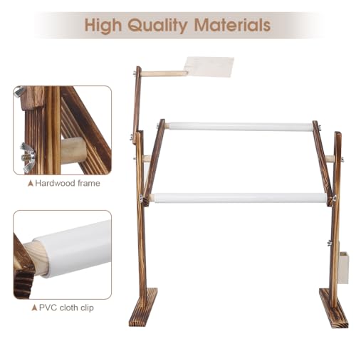 Image of GOTOTOP Adjustable Cross Stitch Frame Stand,Wooden Frame for Sewing Embroidery Cross Stitch with Scroll,Desktop Embroidery Stand Side Pocket for Gadget Pine Material