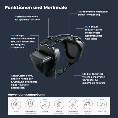 BOLLSEN Dog+ Gehörschutz für Hunde | Verstellbarer Ohrenschutz & Lärmschutz für alle Hunderassen, reduziert Geräusche um ca. 27 dB – ideal bei Silvester, Gewitter & Arbeit (S)