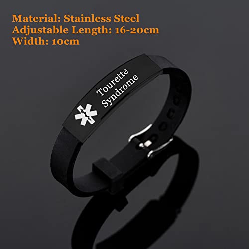 Tourette Syndrome Awareness Bracelet, Adjustable Medical Alert Tourette's Silicone Wristband Bangle for Women Men Teens, Personalized Identification ID Jewelry for Emergency,with Aid Bag2