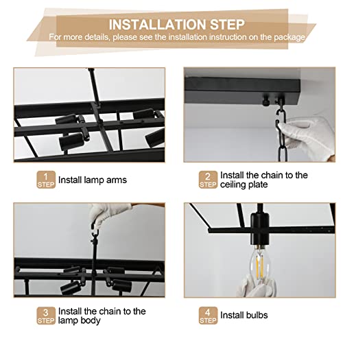 Weesalife A8828-11L-P1 Crystal Chandeliers For Dining Room 11-Light Black Modern Chandelier Rectangle Contemporary Pendant Light Fixture thumb #8