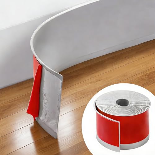 Okllen Flexible Baseboard Molding Trim, 10cm x 6M Rubber Baseboard Self-Adhesive Vinyl Base Boards for Walls, Peel and Stick Cove Base, Gray