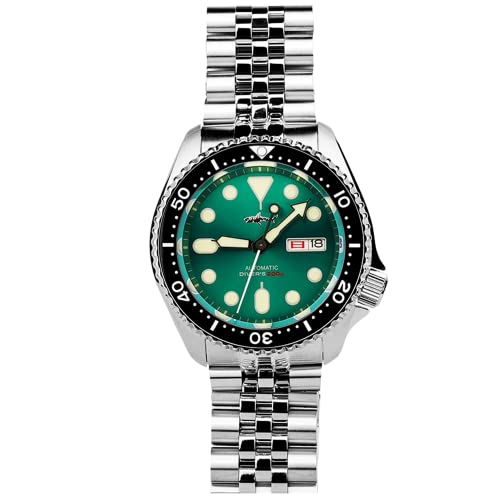 sharkdive Heimdallr 42mm Stainless Steel Diver Watches for Men, NH36A Movement Japn Super-Luminova C3 Mens Automatic Watches, 200 Meter Water Resistant, Classic and Formal, (Green, 5 Steel)…