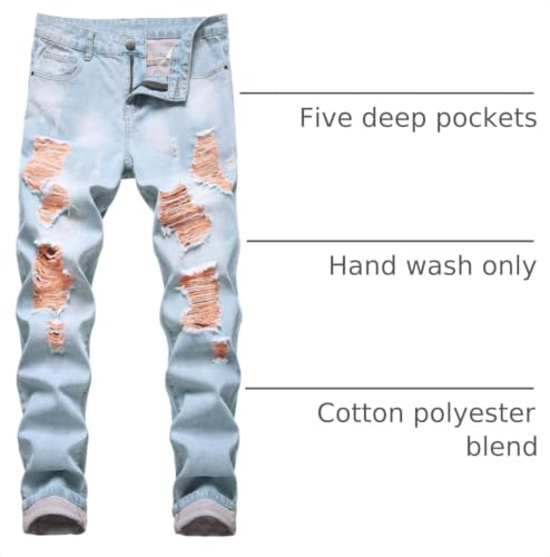 Image of Men's Ripped Slim Fit Jeans Straight Leg Denim Pants