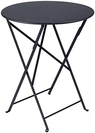 Fermob - Bistro 24" Round Table - Lacquered Steel Folding Table for Two to Three People - No Parasol Hole - Outdoor & Indoor Use - Anthracite