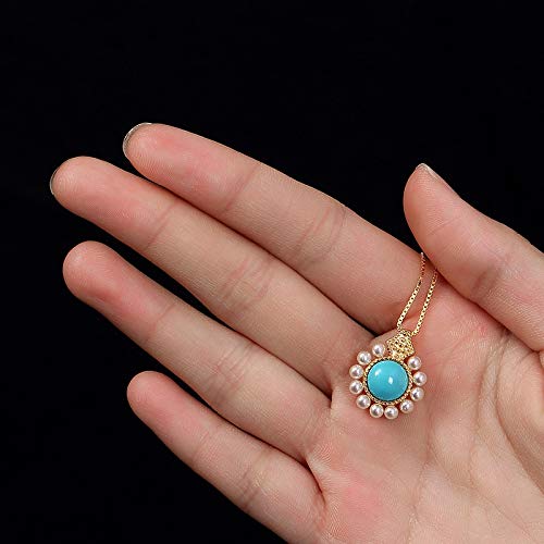 Collana con Pendente in Argento 925 con Perle intarsiate di Turchese Naturale