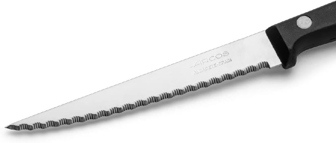 Arcos Knives-Box Steak Table Knife-Blade Nitrum Stainless Steel 110 mm (4.33 Inch) -Handle Nylon Black Colour (12 Piece), ands Plastic