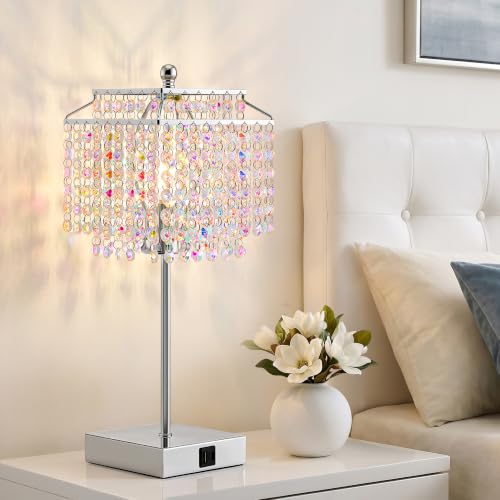 Image of Luvkczc Multicolor Crystal Touch Table Lamp, Bedside Lamps Nightstand Lamps