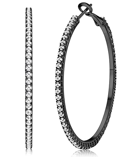 Morfetto Silber Creolen für Frauen 925 Sterling Silber Pfosten Große Creolen Große Creolen Zirkonia Ohrringe 50MM Braut Hochzeitsschmuck Schwarz Cover