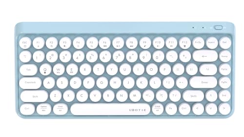 Image of UBOTIE Portable Bluetooth Colorful Computer Keyboards, Wireless Mini Compact Retro Typewriter Flexible 84Keys Design Keyboard (Blue-White)