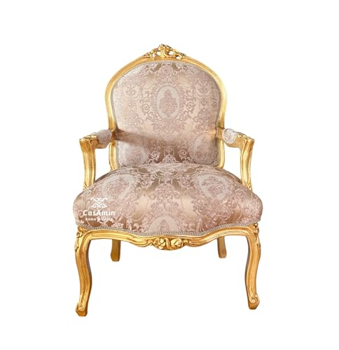 Fauteuil style français antique Royal baroque style rétro en finition dorée tissu de luxe en motif floral doré pour la décoration de la maison ou de l'hôtel