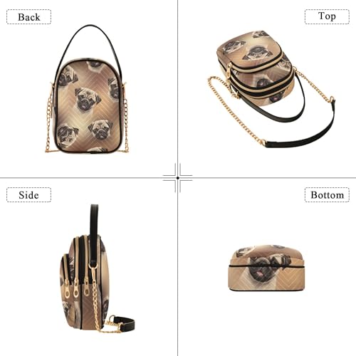 Cute Pug Puppies Brown Single Shoulder Handbag Women Chic Phone Purse Chain Strap Handbag Quilted Zipper Designer Bowler Tote4