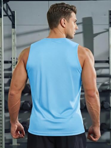 MAGCOMSEN Tanktop Herren Ärmelloses Leicht Muskelshirts Gym Ärmelloses Weste Rundhals Achselshirt Quick Dry Fitness Trägershirt Himmelblau 3XL 2