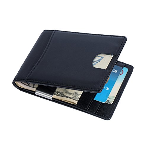 Preisvergleich Produktbild Schlanke RFID-blockierende Herren-Geldbörse, minimalistische Brieftasche, doppelt gefaltet, Kreditkartenhalter, Echtleder, Stopp, elektronisches Plektrumfach, Reisebrieftasche mit Geschenkbox