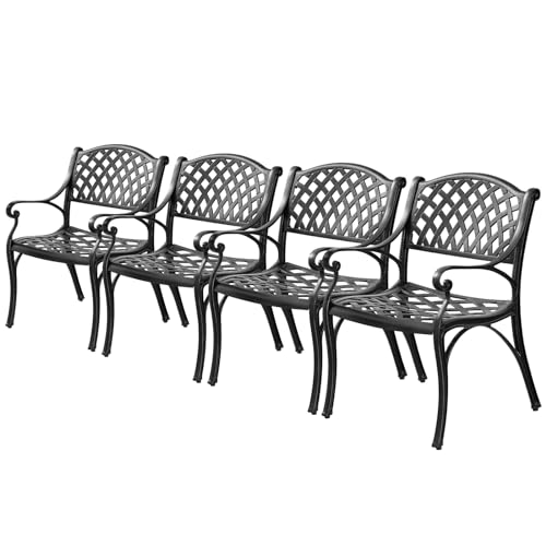 PATIO-IN Cast Aluminum Outdoor Dining Chairs Set of 4, 4 Piece All Weather Patio Bistro Chairs with Armrest for Balcony, Backyard Garden