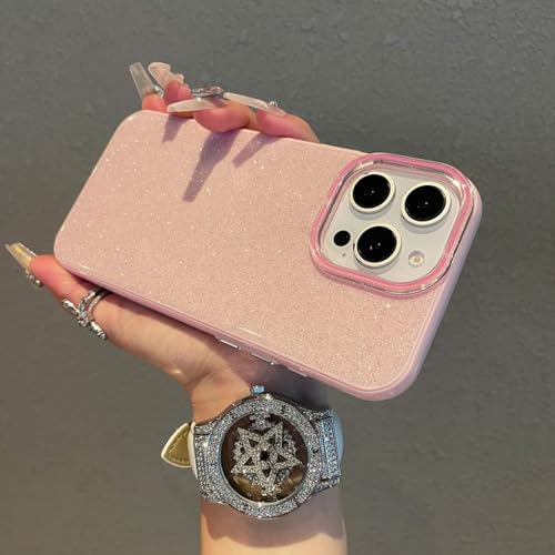 Coque iPhone 14 Pro paillettes rose rigide fine antichoc