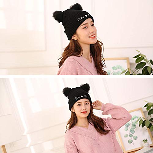 BEIFON Cappello Donna Pon Pon Cappelli Invernali Cappelli Orecchie da Gatto Berretto Lana Beanie Lavorato a Maglia Cappellino Caldo Elastico Berretta per Sport All'Aria Aperta Corsa Sci Pattinaggio Ci - Image 5