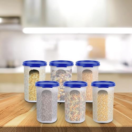 Image of LUXART Round Modular Container Set | Airtight Plastic Kitchen Storage Jars | Pack of 6 | BPA-Free Food Grade Material for Fresh Pulses | Spices & Snacks, Stackable Space-Saving Design |