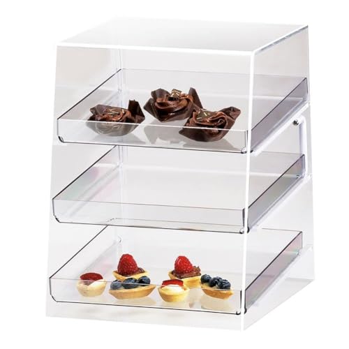 Large Pastry Display Case 3 Removable Trays Acrylic Bread Box with Rear Door Cake Donut Sourdough Bread Baking Supplies and Accessories for Bakery Kitchen Stuff Countertop by Marketing Holders