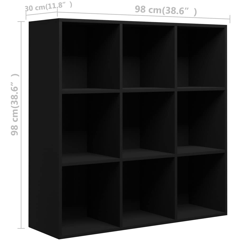 Regał na książki, czarny, 98 x 30 x 98 cm, płyta wiórowa, przechowywanie płyt DVD + CD, ścianka działowa do biura, salonu, regał na książki