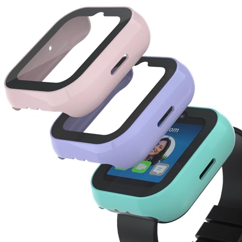 sylacor Compatible with Sync UP Kids Watch 2 Screen Protector 3Pack Hard PC and Tempered Glass Case Cover for T-Mobile SyncUP Watch Anti-Scratch and Touch Sensitive (Teal+Purple+SandPink)