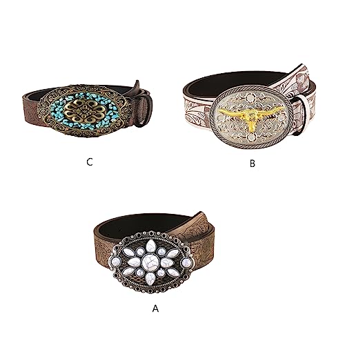 appuivbt Vintage White Stone Buckle Belt Engraved Flower Belt Embossed Leather Belt Vintage Western Belt Jeans Belt2