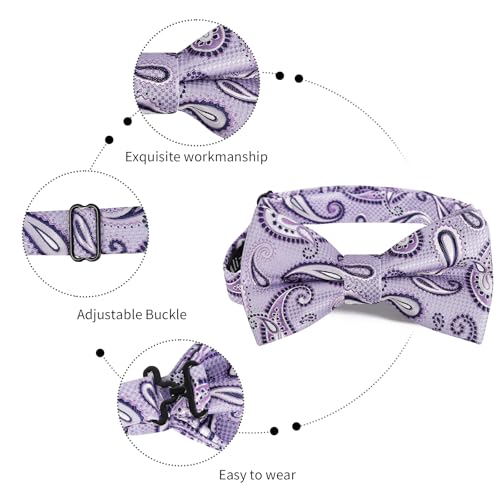 Image of Alizeal Mens 4pcs Vintage Paisley Bow Tie Set | Pre-tied Pocket Square Cufflinks Boutonniere for Wedding Everyday Use