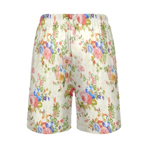 Floral Beige Pajama Shorts for Men Lounge Pants Sleep Lounge Pants Mens Shorts with Pockets, S-XXL2