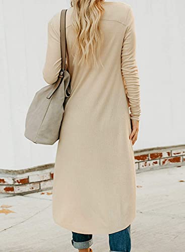 Dokotoo Womens Fall Casual Snap Button Long Sleeve Down Pockets Open Front Pocket Ribbed Irregular Long Sweater Plain Cardigans Outerwear Coats For Female With Pockets Apricot Medium #TOP1