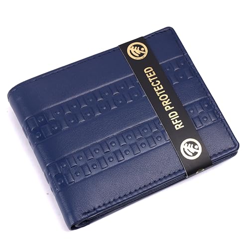 Genuine Leather Wallet for Men | Bi-Fold RFID Blocking Wallet Handcrafted I Multiple Credit/Debit Card Slots…, Blue X, Casual