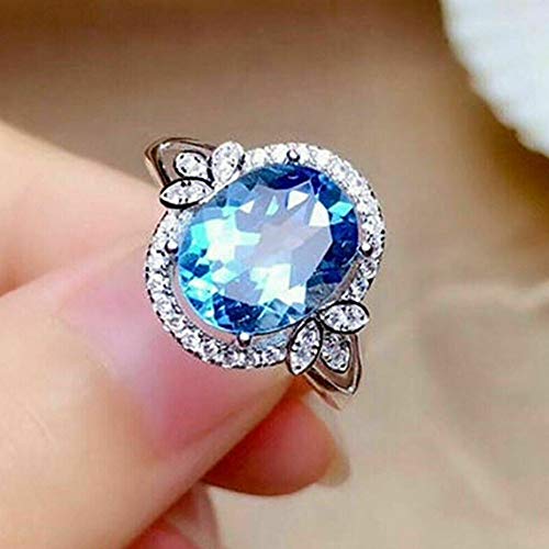 GNEHSL Elegante Anillo De Plata 925 para Mujer, Talla Ovalada, Aguamarina, JoyeríA...