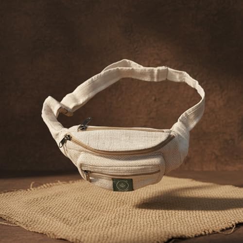 Image of Waist Bag for Men & Women | Adjustable Belt Bag Hemp Fanny Pack | Travel Running Hiking Outdoor Crossbody Chest Sling | Eco-Friendly Lightweight Waist Bag with Multiple Zipper Pockets