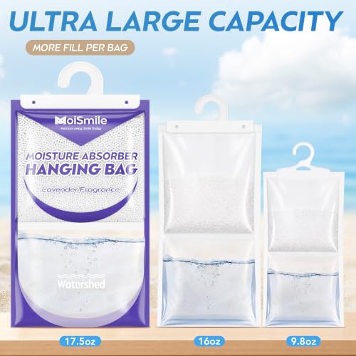 Image of 17.5 oz Large Hanging Moisture Absorber Bags for Closets, Lavender, 3 Pack | 12 g Fragrance Beads for a Lavender Scent, Fast-Acting Humidity Absorber, 1000 mL Capacity, Leak-Resistant, Bathrooms & RVs