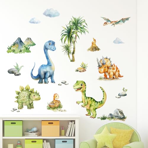 Vinilos decorativos de dinosaurios acuarela para pared miniatura 4