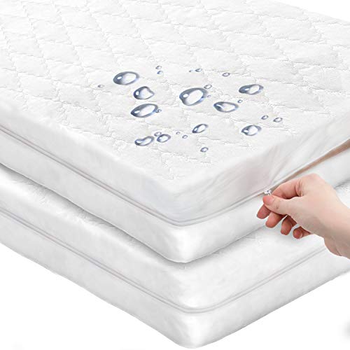 Image of [2 Pack] Zippered Quilted Waterproof Crib Protector Cover - All 6-Sides Waterproof Fully Encasement - Standard Baby Infant Crib Toddler Bed (52" x 28")