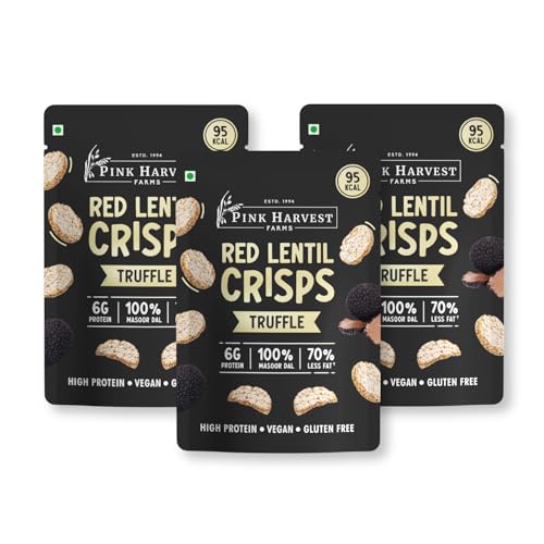 Image of Pink Harvest Farms Red Lentil Crisps - Truffle | Gluten-Free, High-Protein, Healthy Baked Chips | Light, Crispy & Addictive Snack | No Rice, Potato, Corn, or Wheat (25g, Pack of 3)