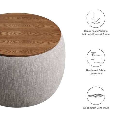 Modway EEI-6688-HEW Perla 26 Inch Round Storage Ottoman With Tray Lid In Heathered Weave Wheat -Heathered Fabric Ottoman - Versatile Footrest - Woven Coffee Table thumb #6