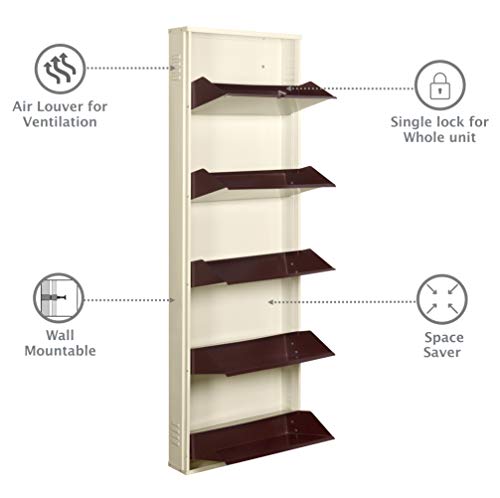 Image of Delite Kom 20 Inch Wide, 5 Shelf Metal Shoe Rack Wall Mounted for Home with Central Lock | Holds Upto 12 Shoes or 20 Slippers Pair | 1 Year Warranty | (67x20x5 Inch, Ivory Coffee) | DIY | Space Saving