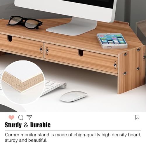 Support de moniteur triangulaire avec 2 tiroirs pour écran d'ordinateur de bureau - 5
