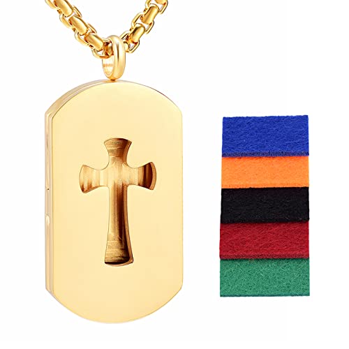 Collar difusor de aceite esencial acero inoxidable Cross & Dog Tag miniatura 2