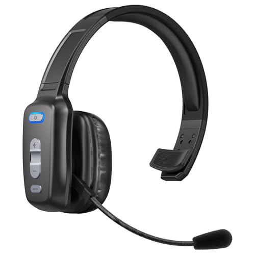 Image of Bluetooth Headset, 60hrs Noise Canceling V5.2 Over Head Headphones, Single Ear Trucker Wireless Headset with Mic, Mute Button, Multipoint, for Phones PC Computer Truck Driver Office Work - Slate